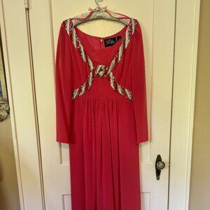 TRUE VINTAGE Bob Mackie Evening Collection Coral beaded Gown Size 14 90s